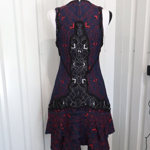 Jonathan Simkhai Womens Lace Tiered Ruffle Hem Mini Dress Blue Red Black Size 6 - Picture 2 of 10